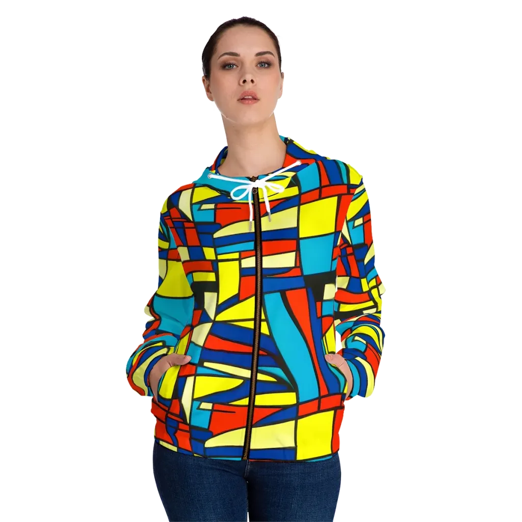 Neon Fractals on Women's Full-Zip Hoodie — Front On Person