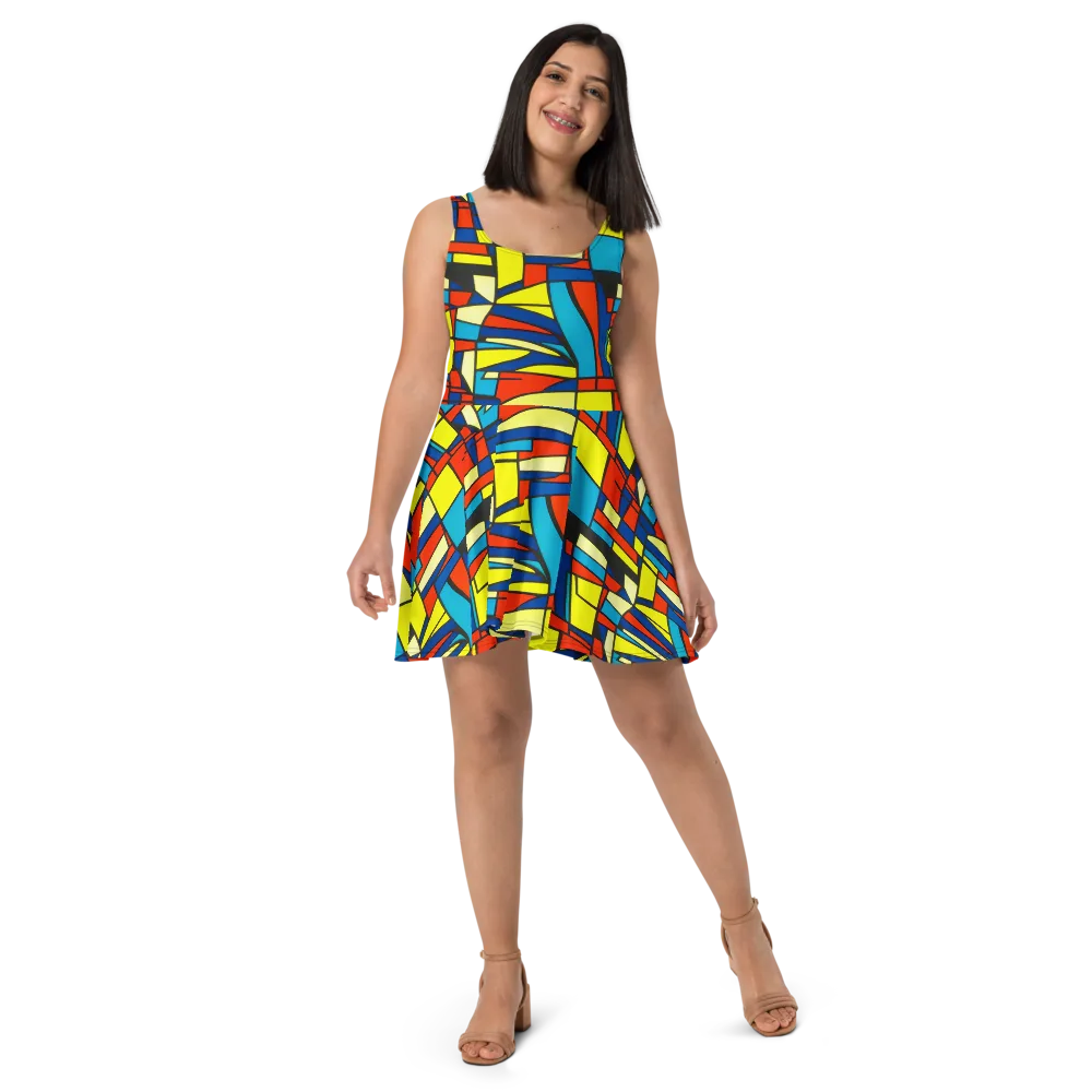 Neon Fractals on Skater Dress — Front