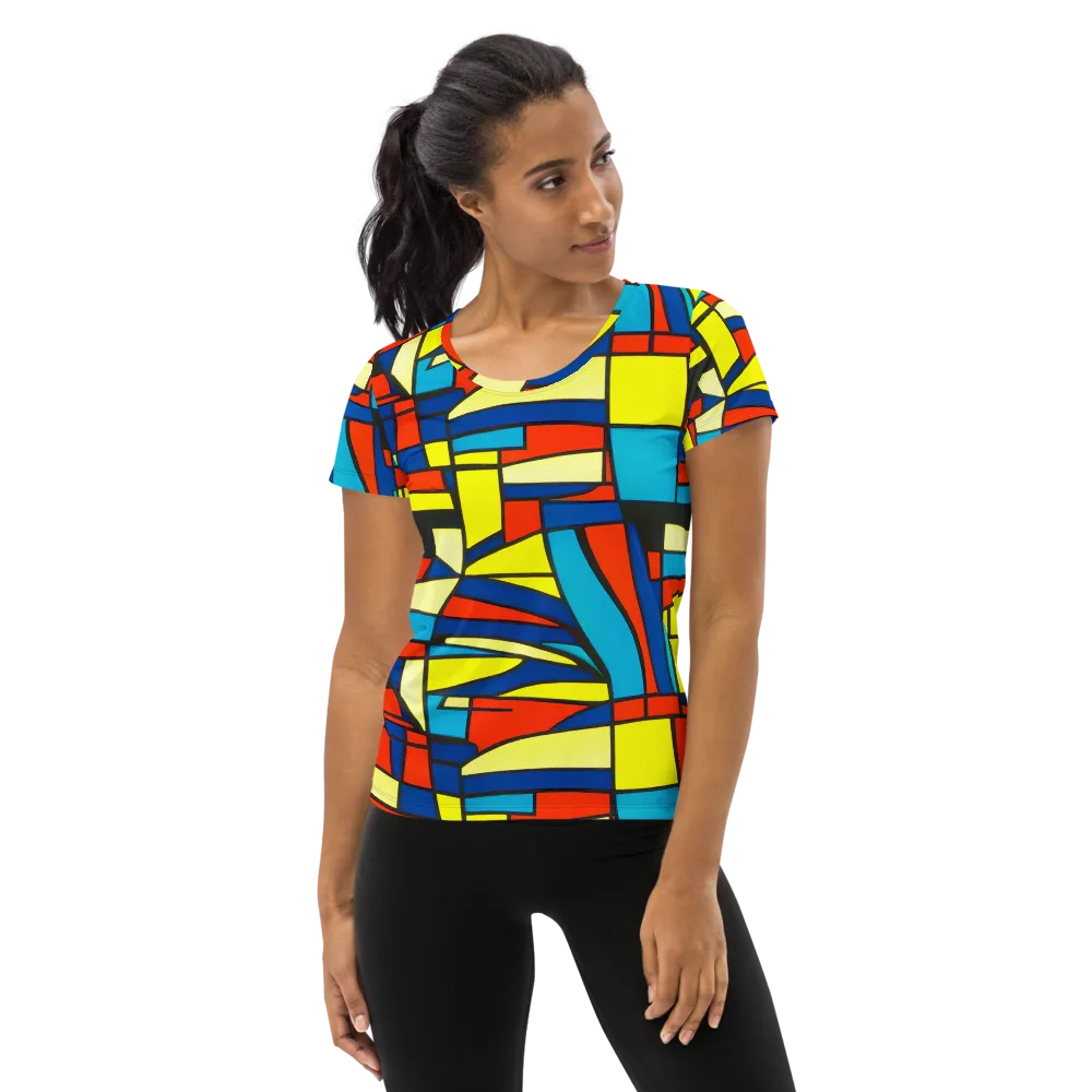 Neon Fractals on Women's Athletic T-Shirt — Front