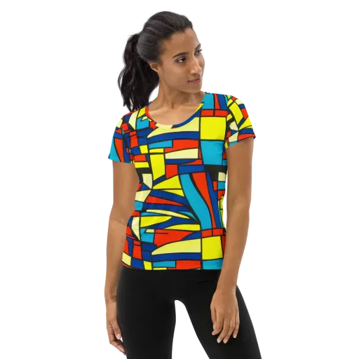 Neon Fractals on a Women's Athletic T-Shirt