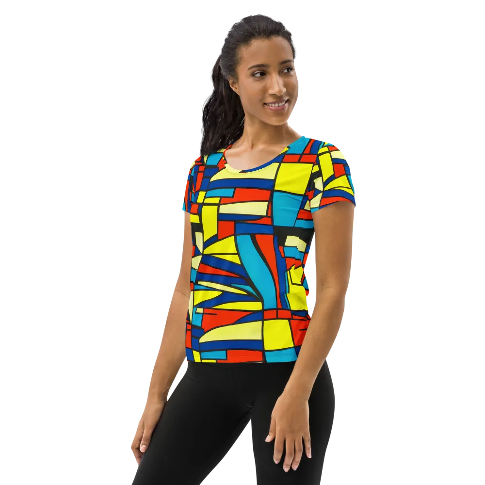 Neon Fractals on Women's Athletic T-Shirt — Left