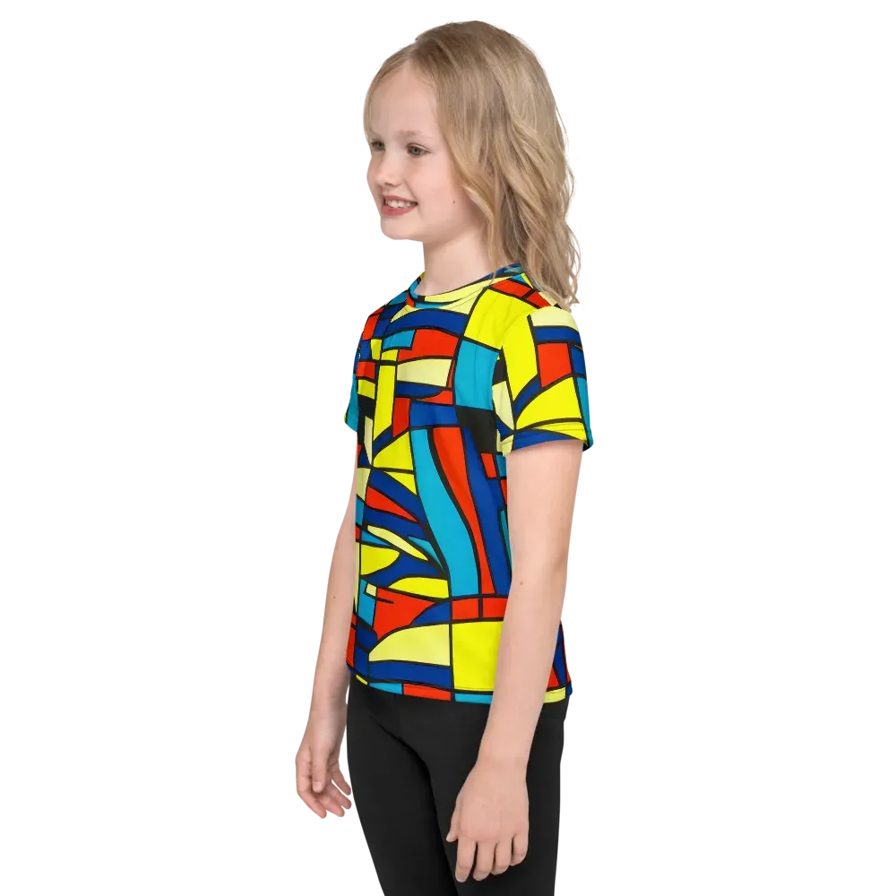 Neon Fractals on Kids Crew Neck T-Shirt — Left