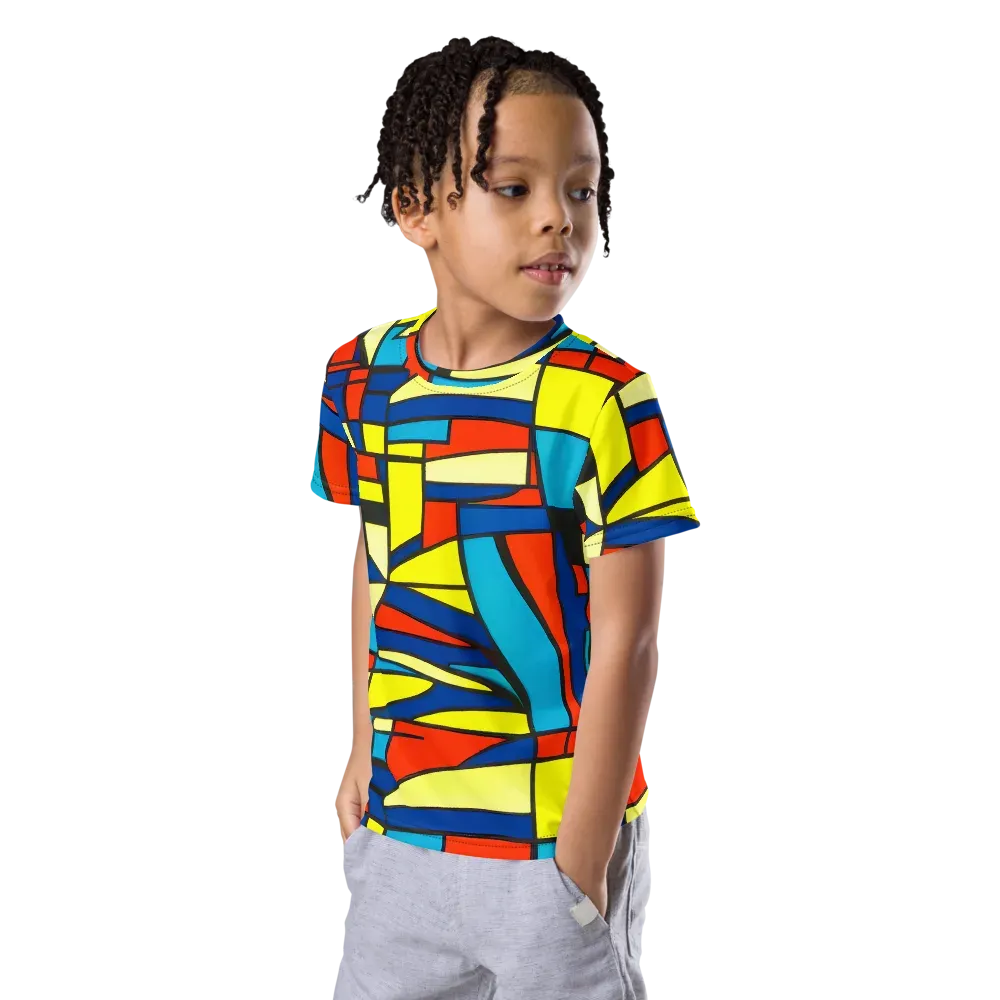Neon Fractals on Kids Crew Neck T-Shirt — Left Front