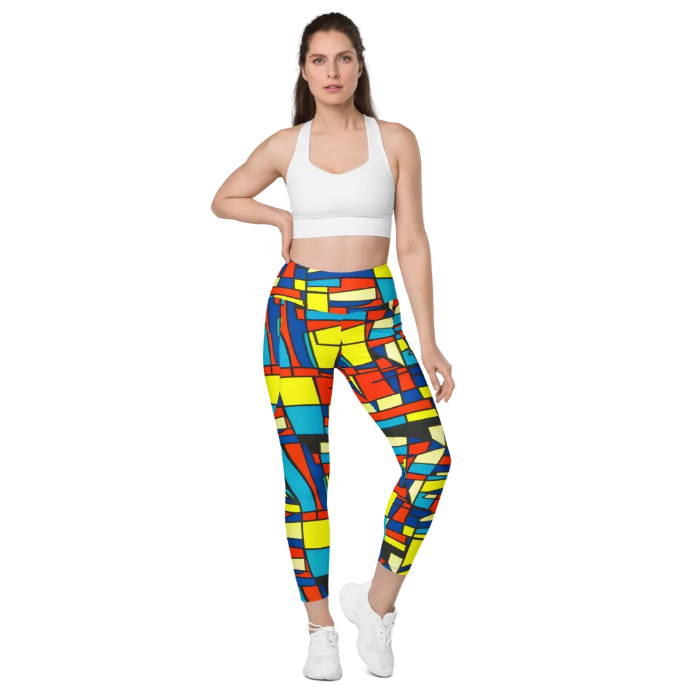 Neon Fractals on Leggings with Pockets — Front