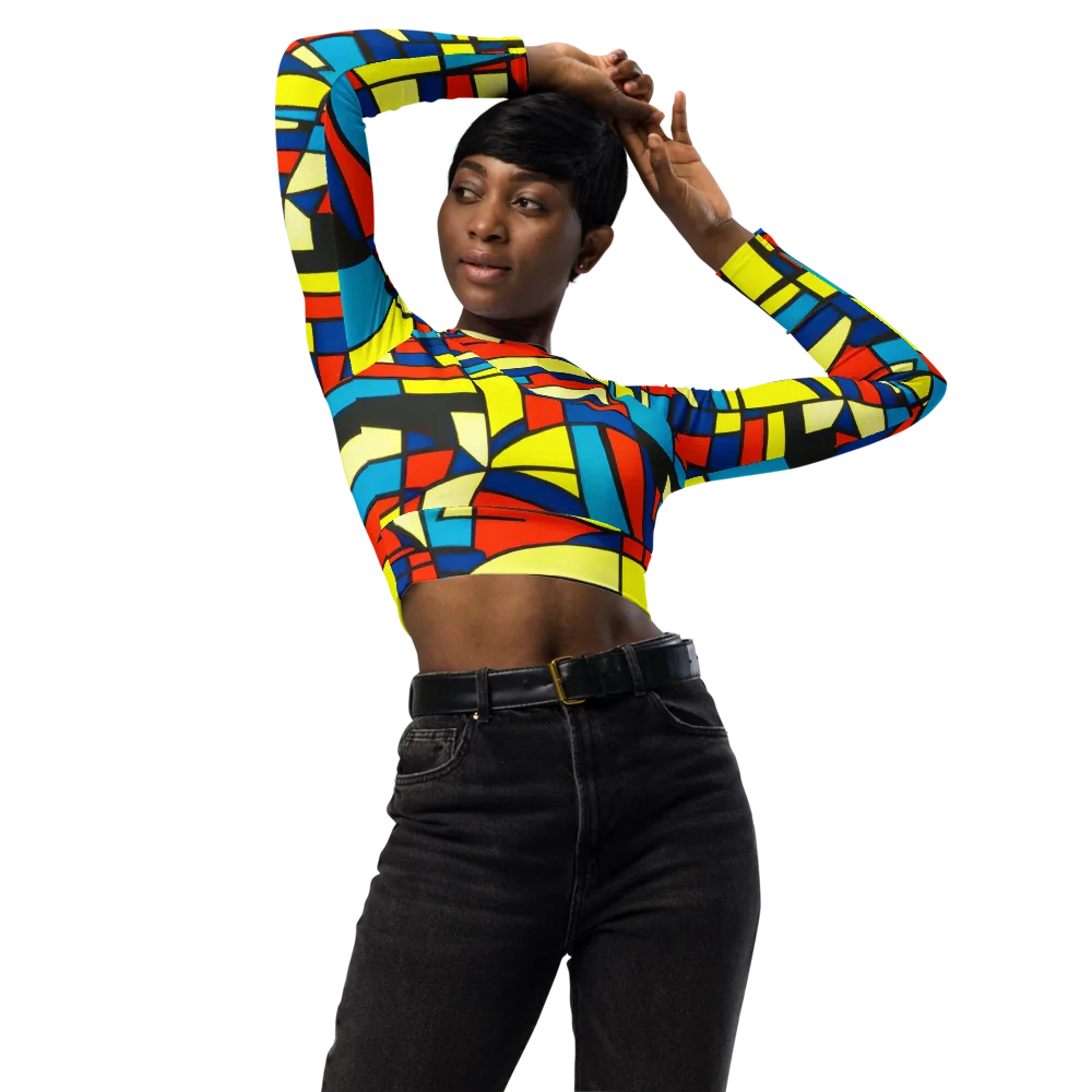 Neon Fractals on Long Sleeve Crop Top — Front