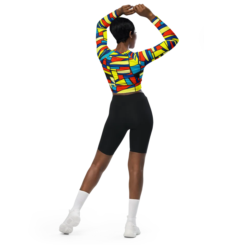 Neon Fractals on Long Sleeve Crop Top — Back