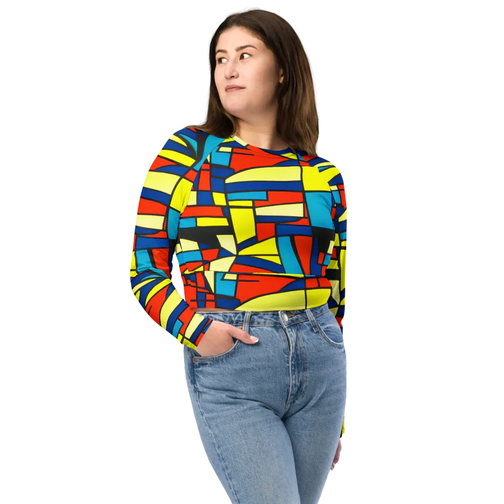 Neon Fractals on Long Sleeve Crop Top — Front