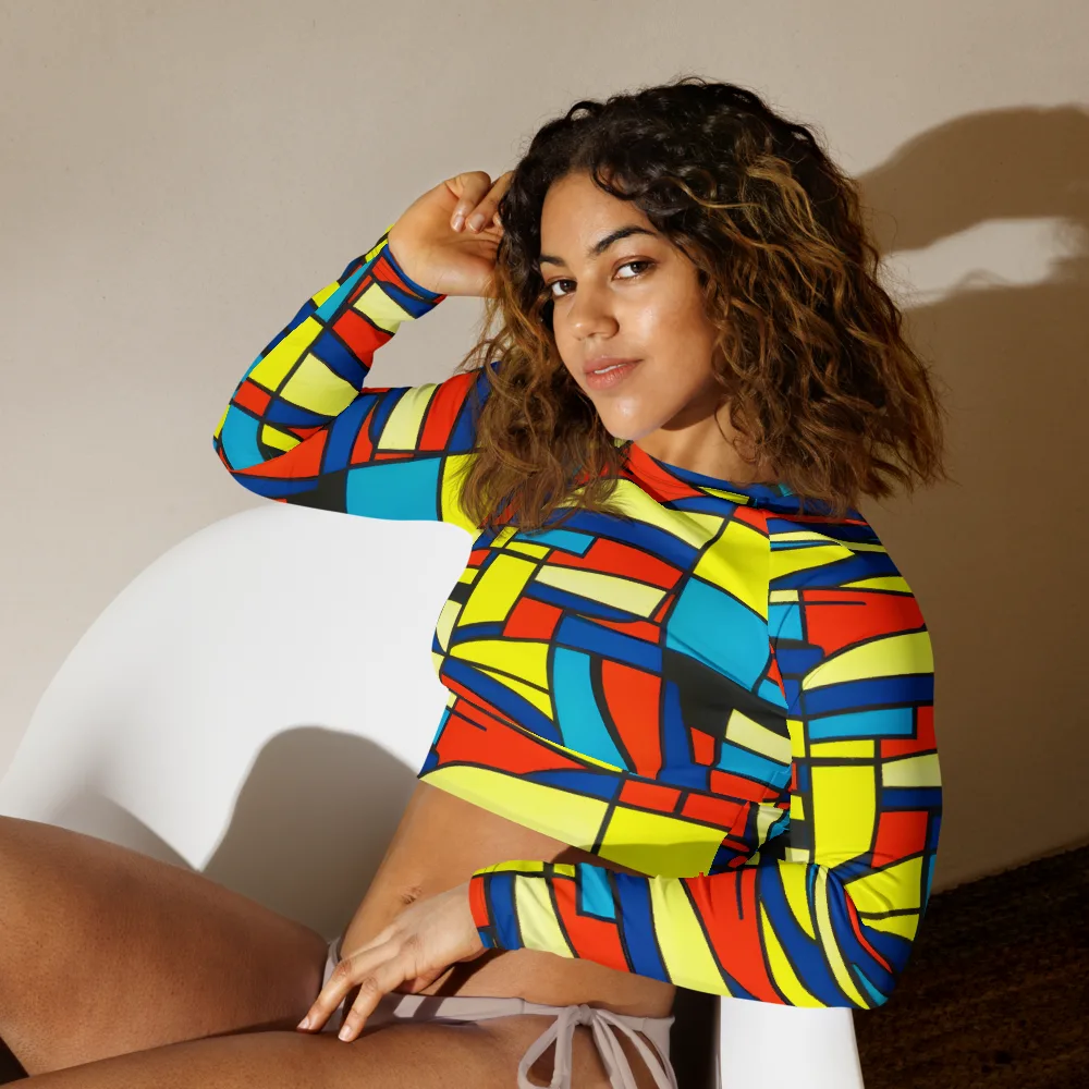 Neon Fractals on Long Sleeve Crop Top — Left Front