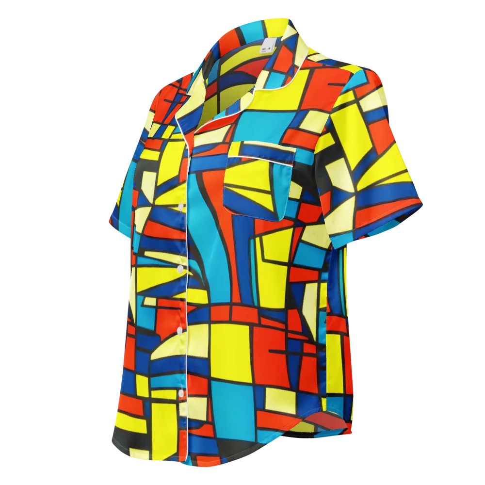 Neon Fractals on Women's Short Sleeve Pajama Top — Left Front