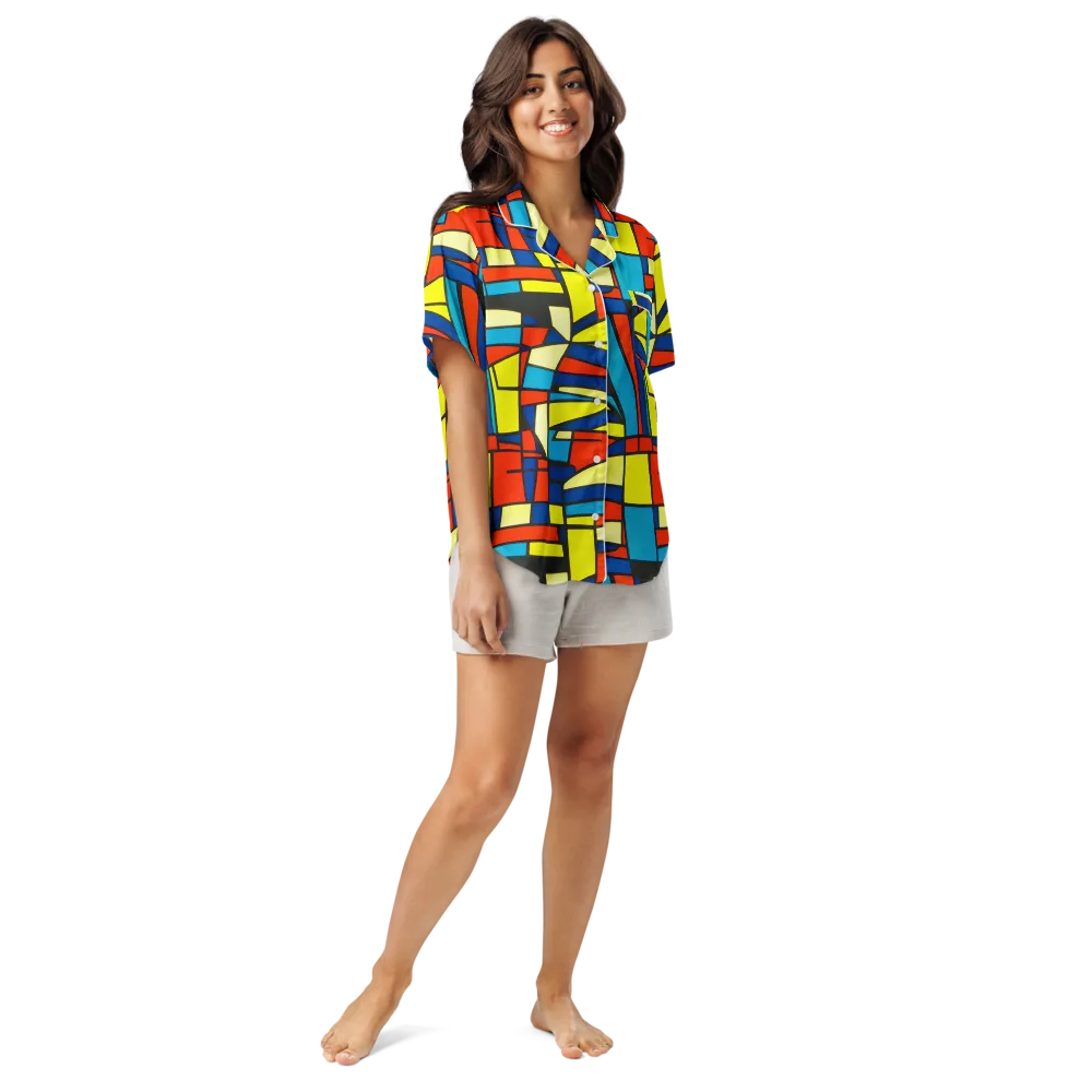 Neon Fractals on Women's Short Sleeve Pajama Top — Front