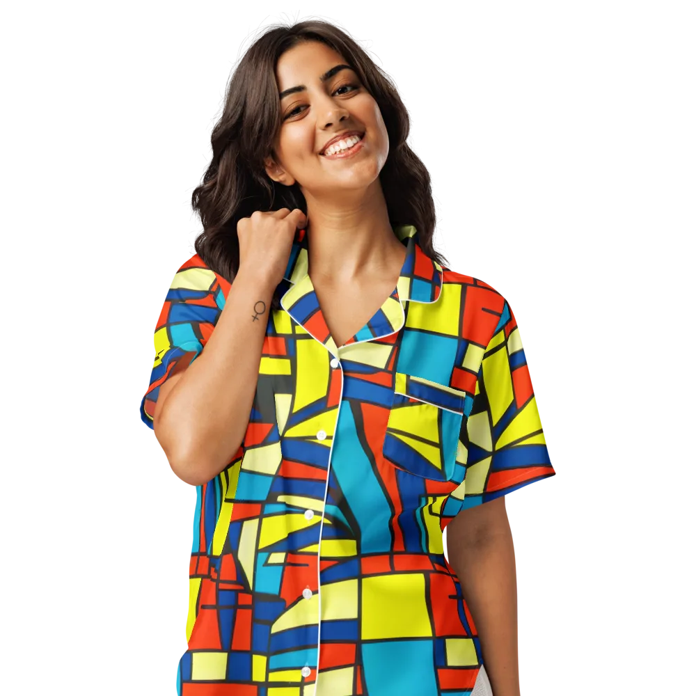 Neon Fractals on Women's Short Sleeve Pajama Top — Front
