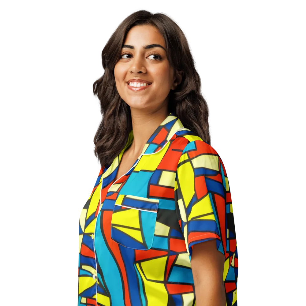 Neon Fractals on Women's Short Sleeve Pajama Top — Left Front