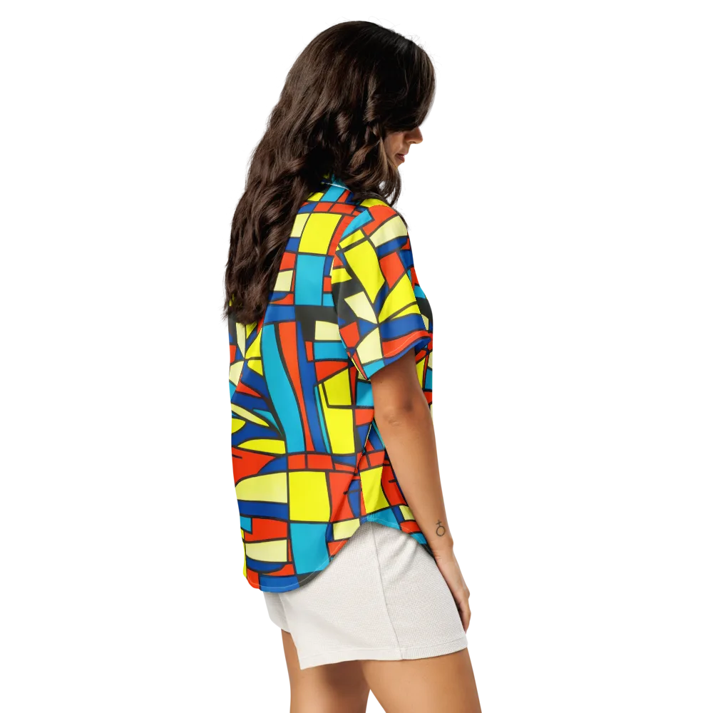 Neon Fractals on Women's Short Sleeve Pajama Top — Right Back