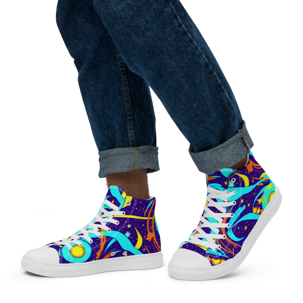 Stellar Swirl on Men's High Top Canvas Shoes — Left