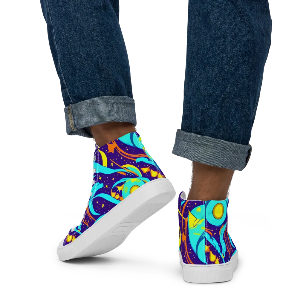Stellar Swirl on Men's High Top Canvas Shoes — Back