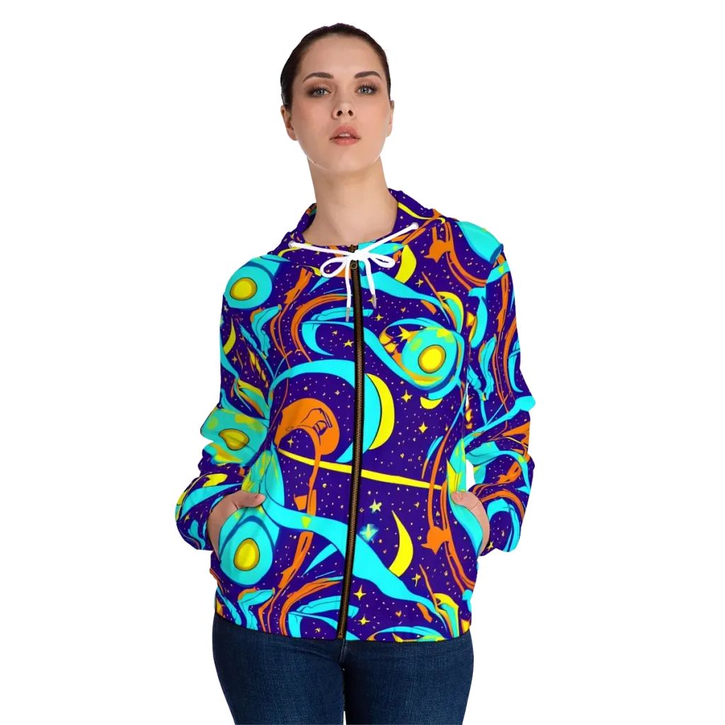Stellar Swirl on Women's Full-Zip Hoodie — Front On Person
