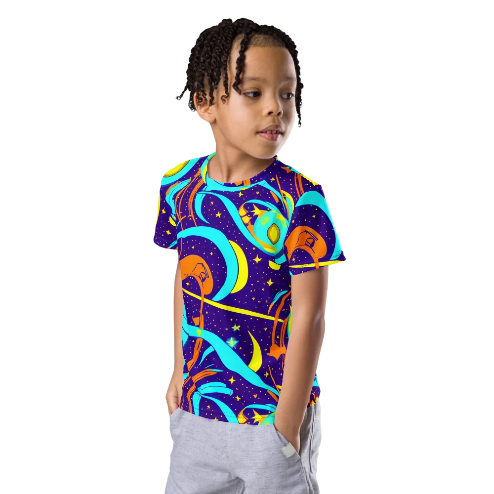 Stellar Swirl on Kids Crew Neck T-Shirt — Left Front