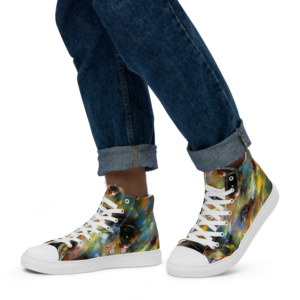 Brushwork Blaze on Men's High Top Canvas Shoes — Left