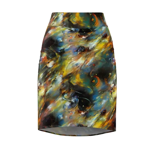 Brushwork Blaze on a Pencil Skirt