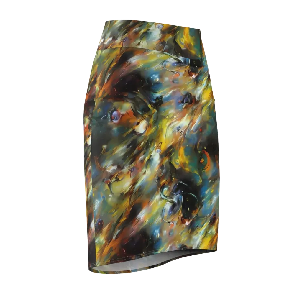 Brushwork Blaze on Pencil Skirt — Front Side