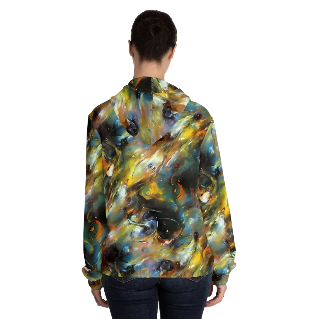 Brushwork Blaze on Women's Full-Zip Hoodie — Back On Person