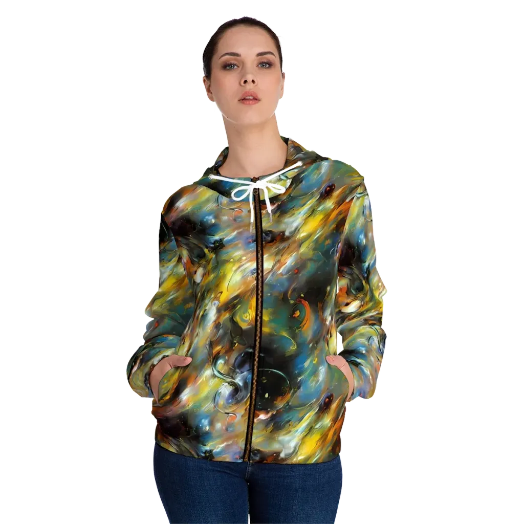 Brushwork Blaze on Women's Full-Zip Hoodie — Front On Person