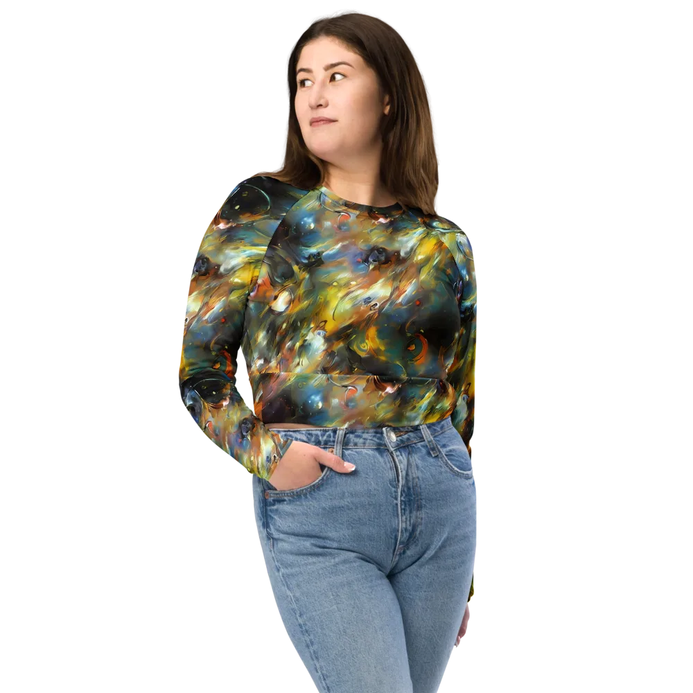Brushwork Blaze on Long Sleeve Crop Top — Front