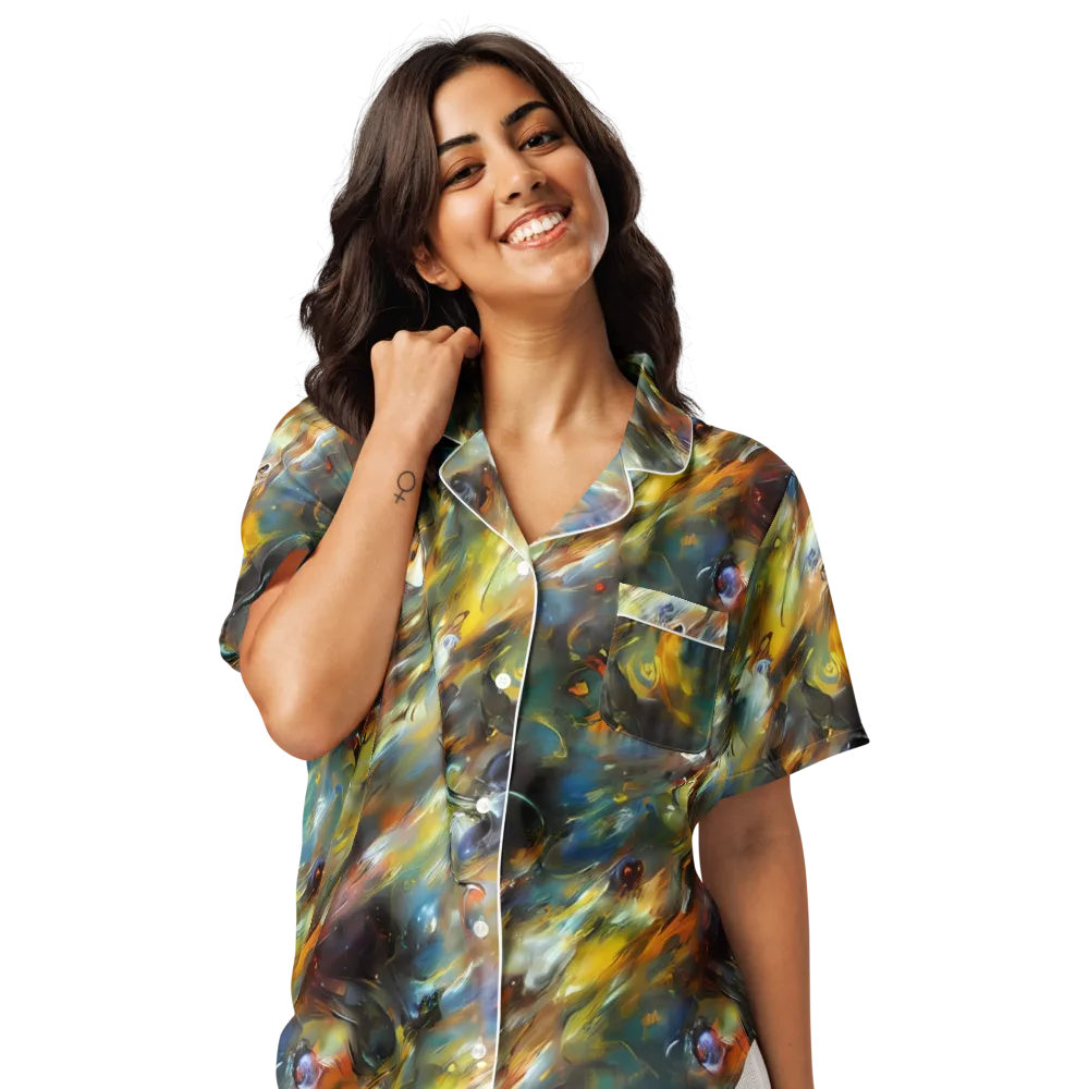 Brushwork Blaze on Women's Short Sleeve Pajama Top — Front