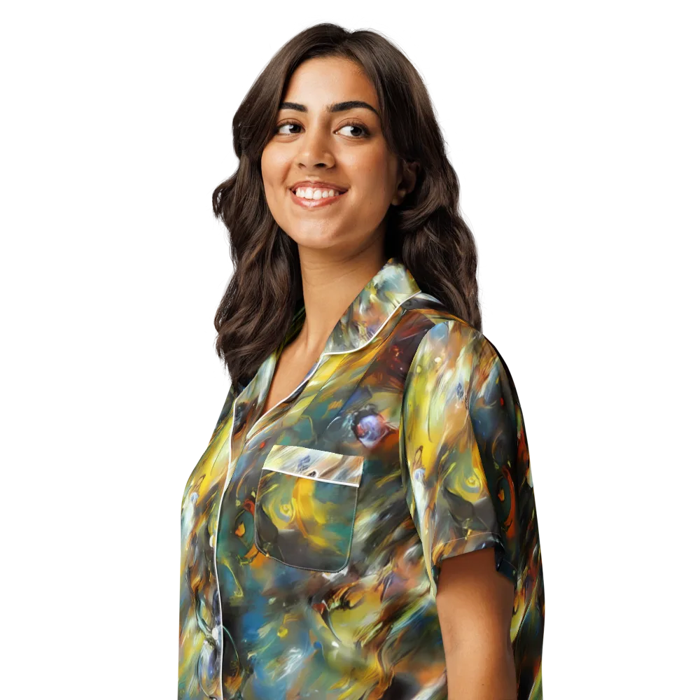 Brushwork Blaze on Women's Short Sleeve Pajama Top — Left Front