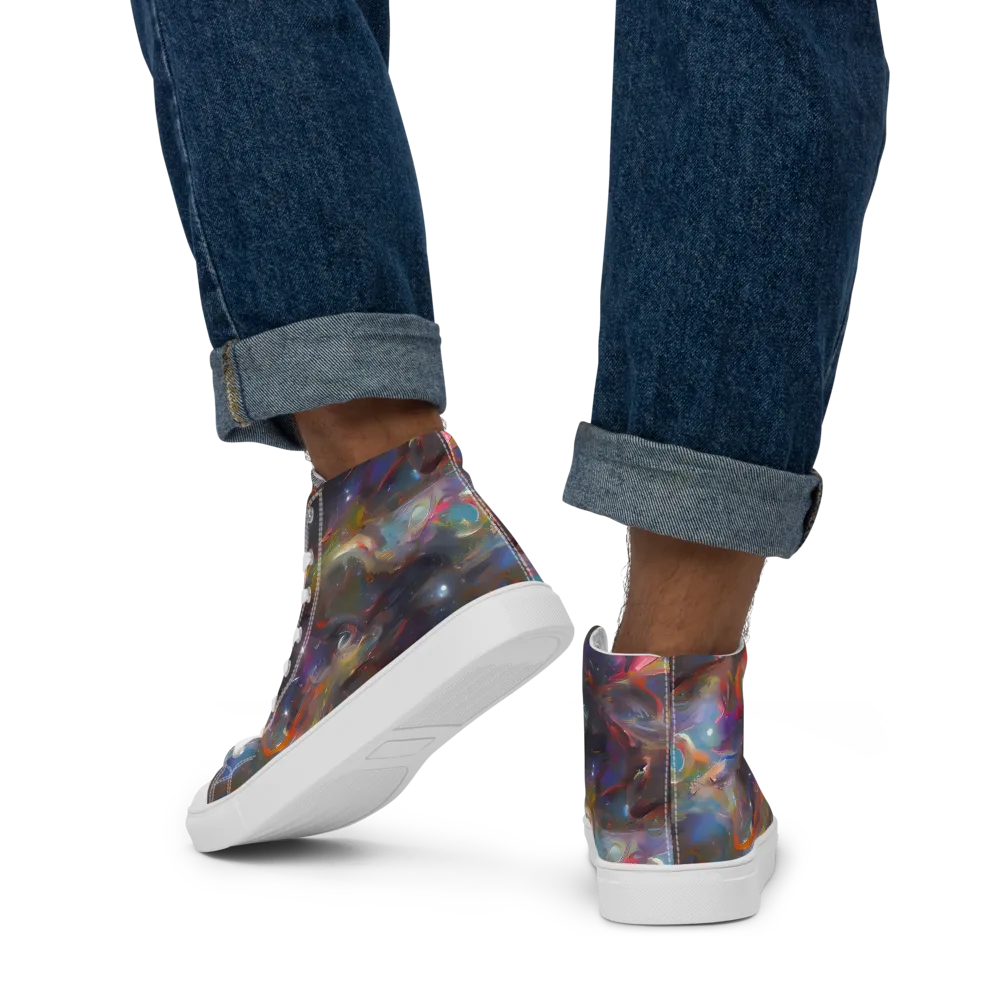 Chromatic Flux on Men's High Top Canvas Shoes — Back