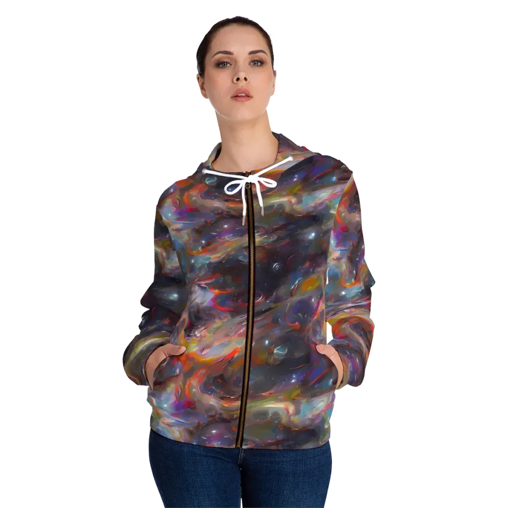Chromatic Flux on Women's Full-Zip Hoodie — Front On Person