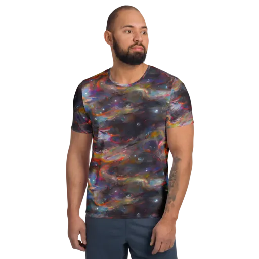 Chromatic Flux on a Men's Athletic T-Shirt