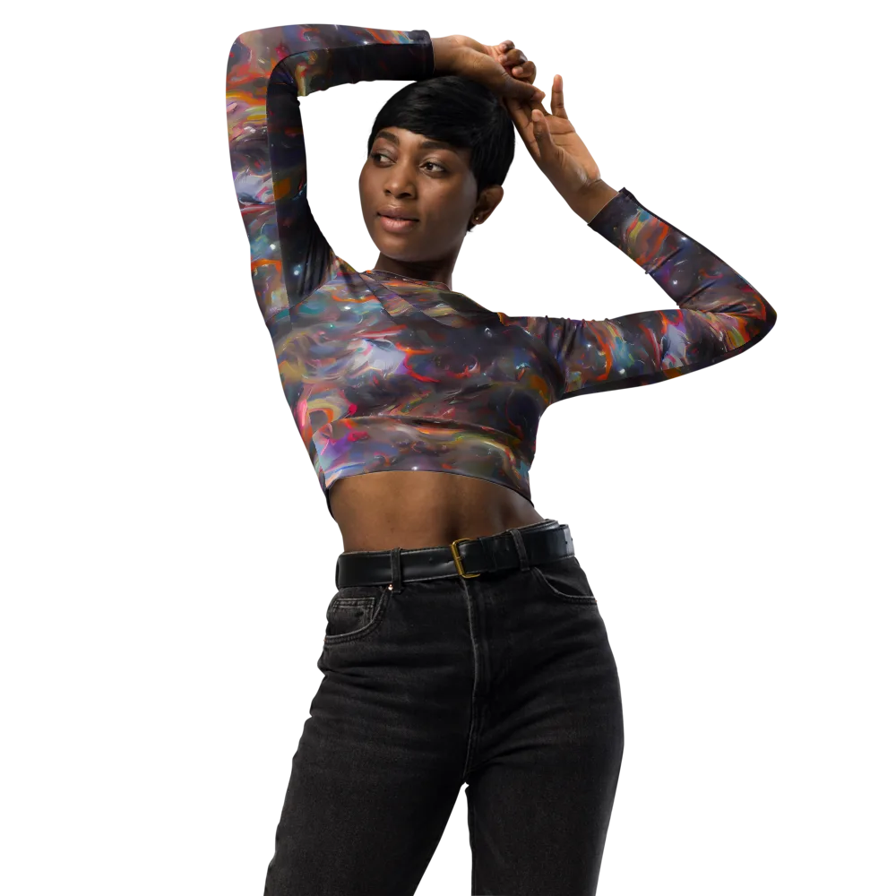 Chromatic Flux on Long Sleeve Crop Top — Front