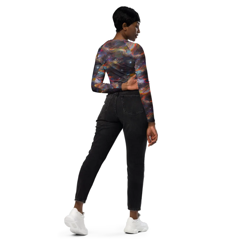 Chromatic Flux on Long Sleeve Crop Top — Right Back