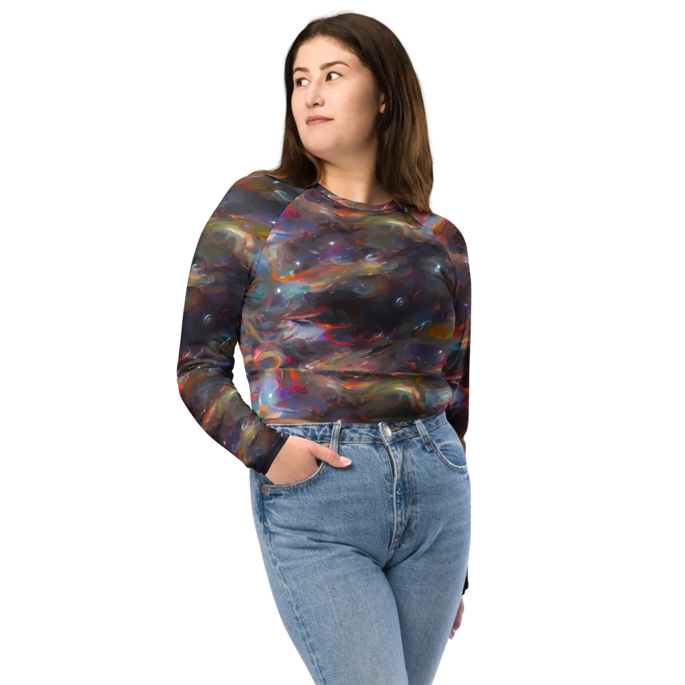 Chromatic Flux on Long Sleeve Crop Top — Front