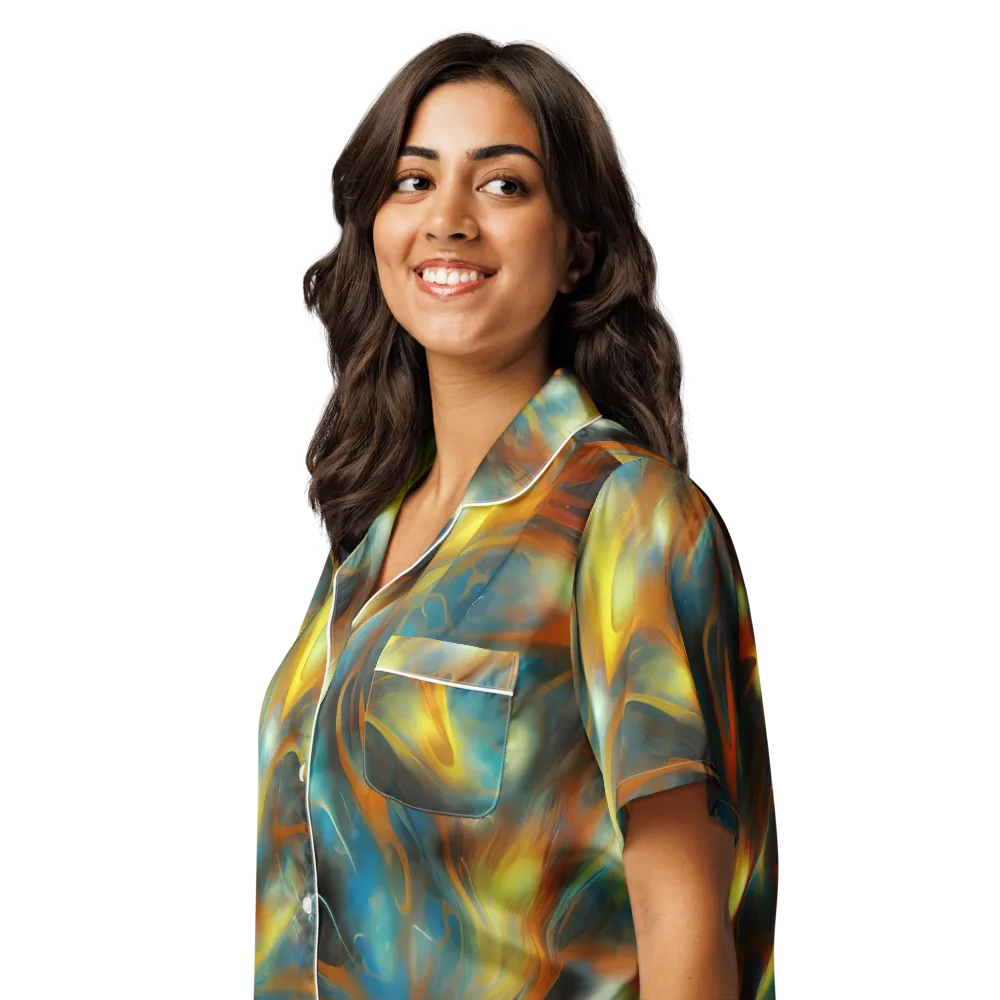 Wallis Warp on Women's Short Sleeve Pajama Top — Left Front