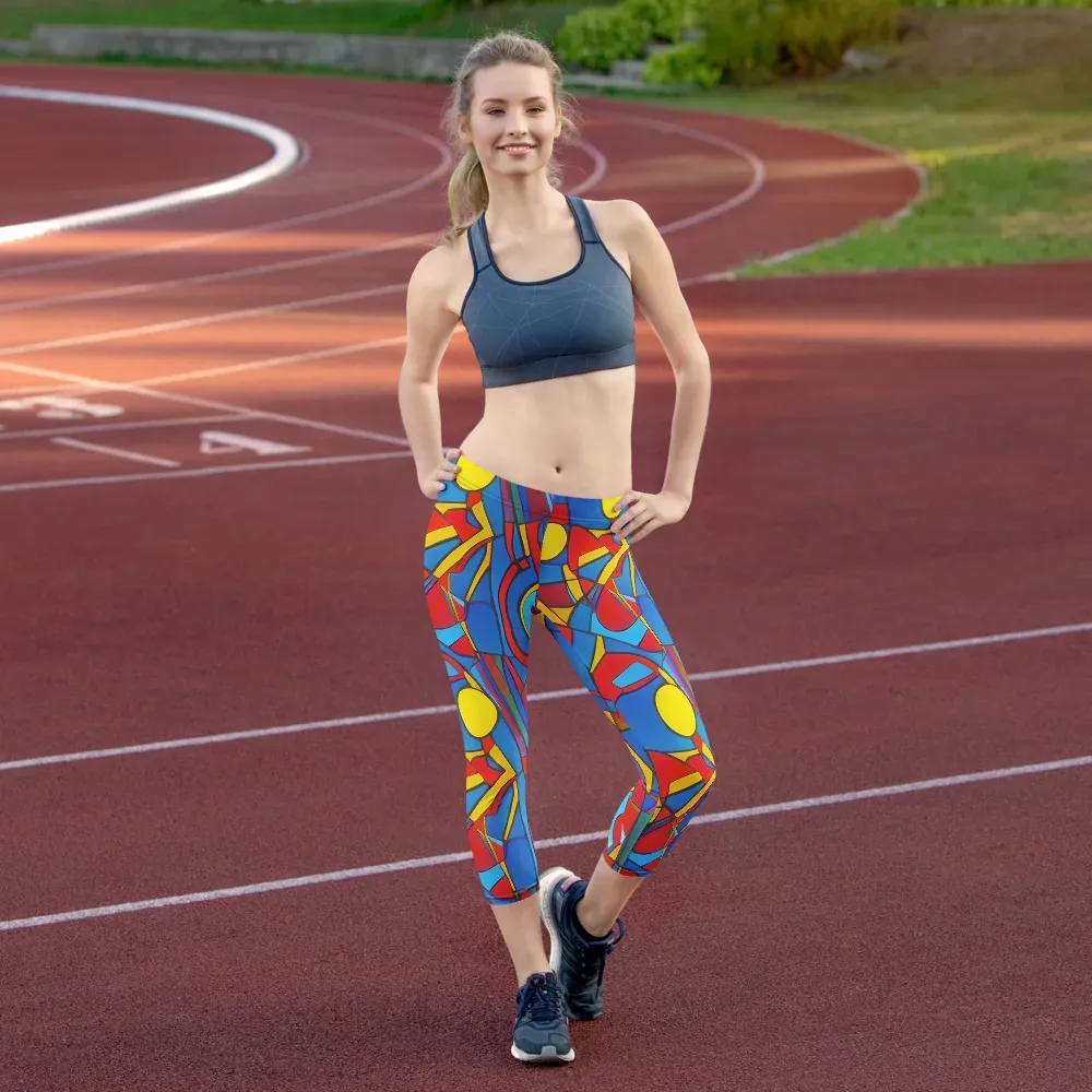 Mondrian Maze on Capri Leggings — Front