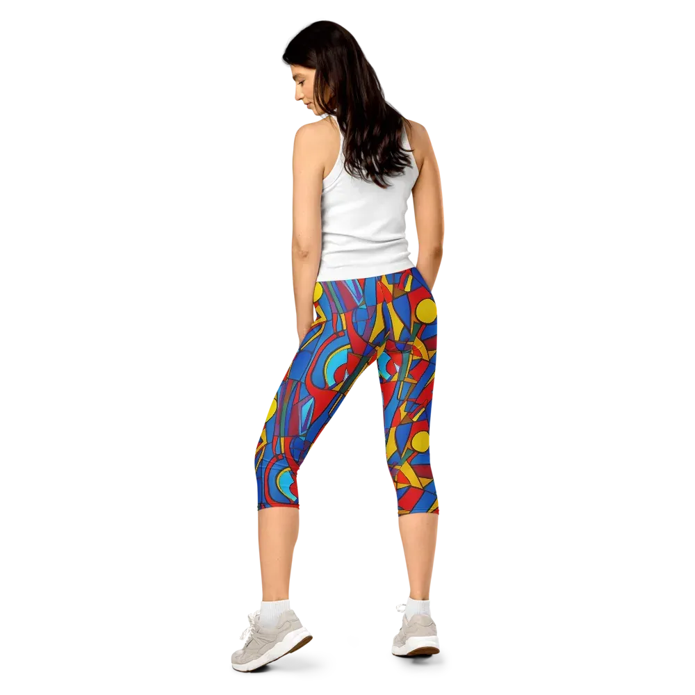 Mondrian Maze on Capri Leggings — Back