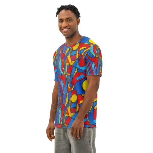 Mondrian Maze on a Men's Cotton Crew Neck T-Shirt