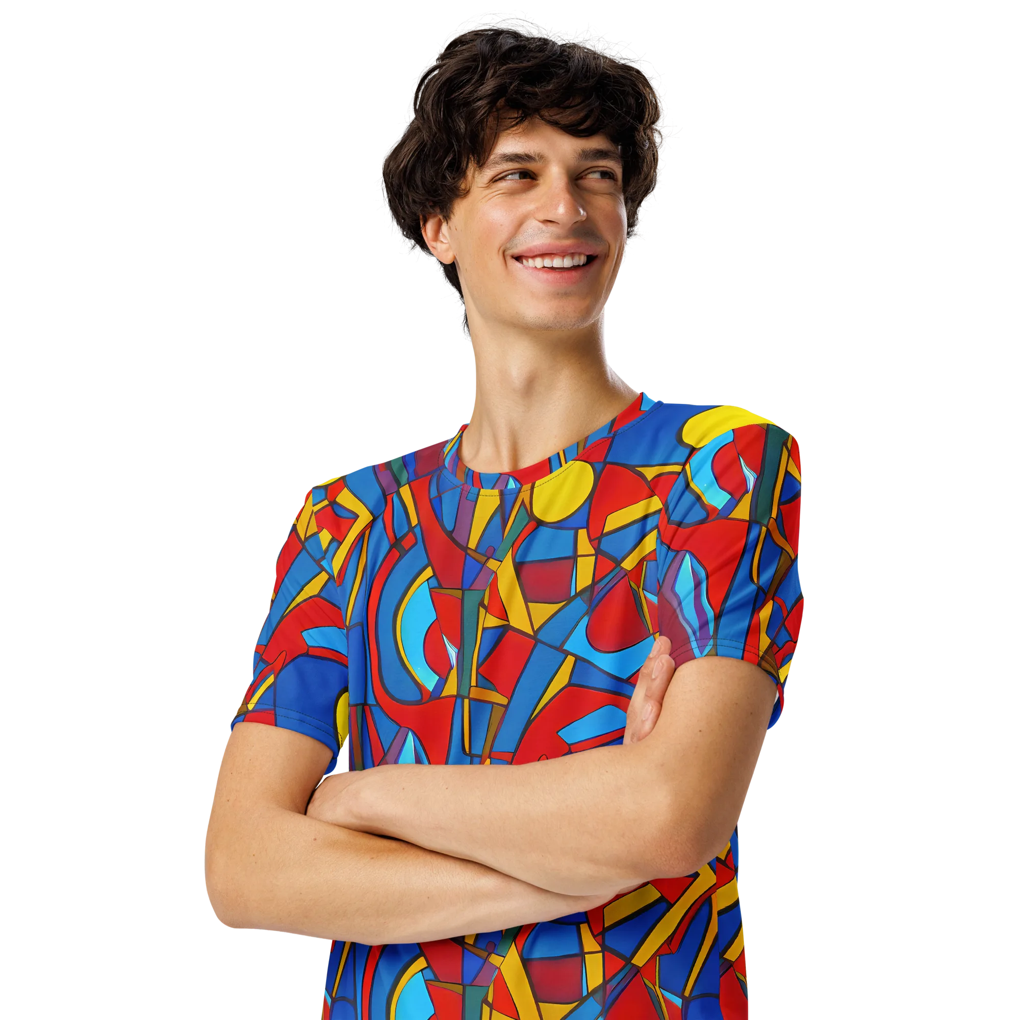 Mondrian Maze on Men's Crew Neck T-Shirt — Left Front