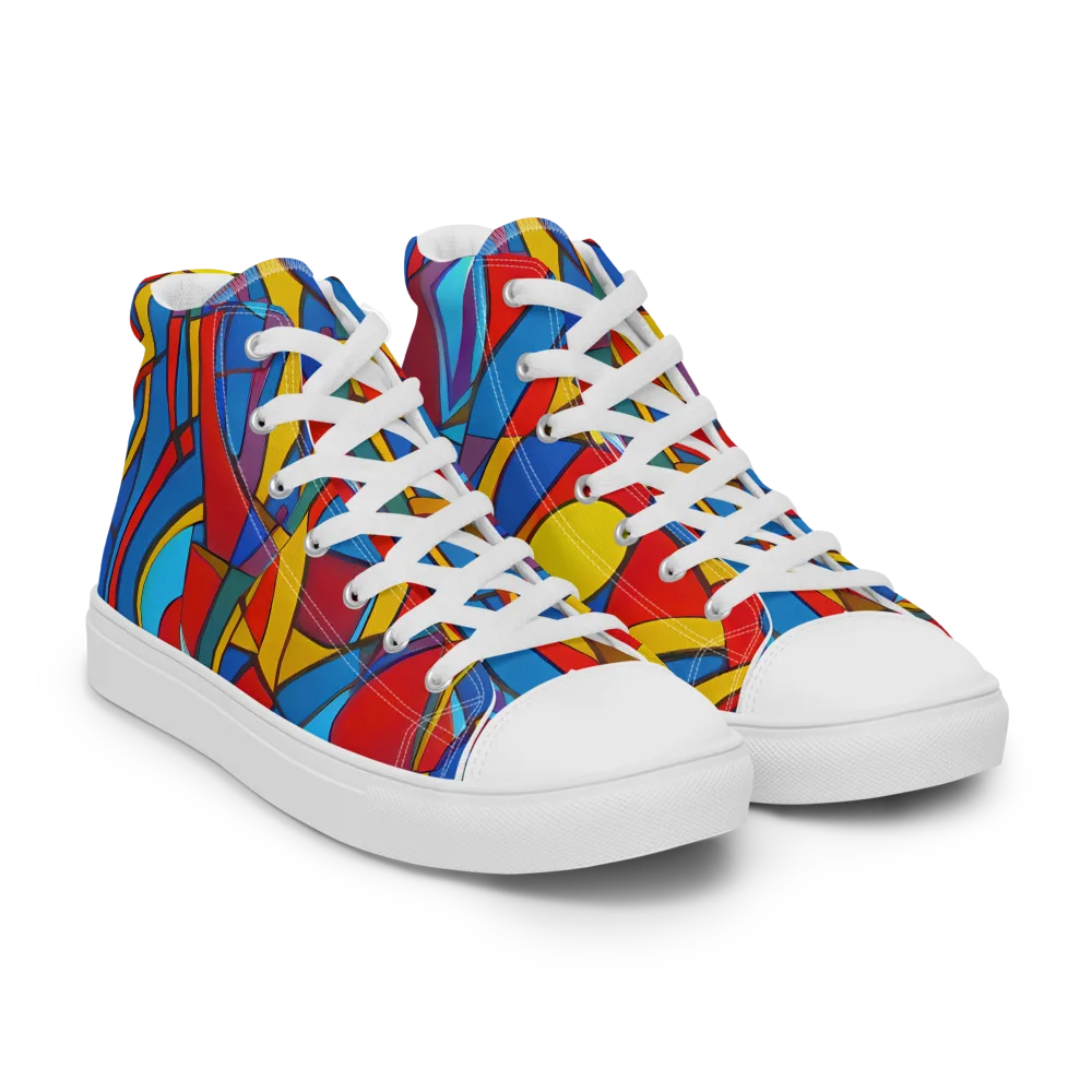 Mondrian Maze on Men's High Top Canvas Shoes — Right Front