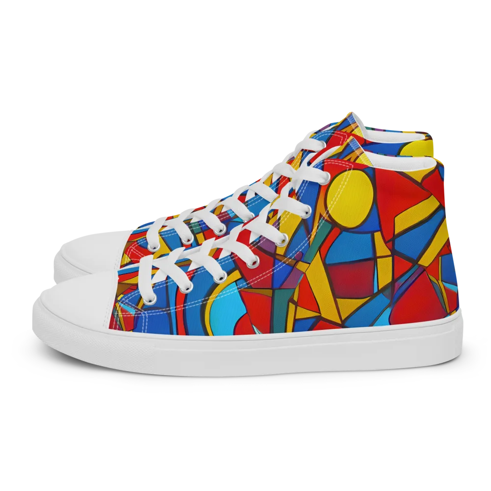 Mondrian Maze on Men's High Top Canvas Shoes — Left
