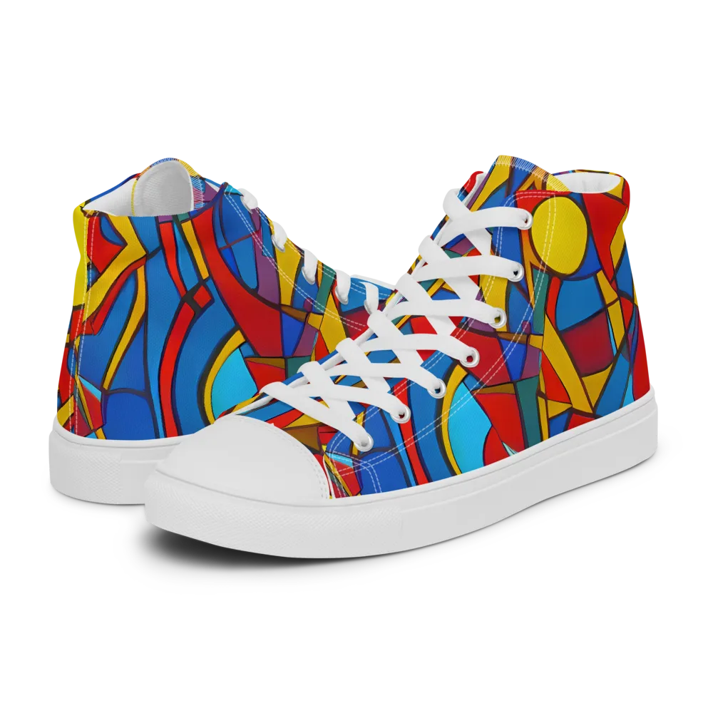 Mondrian Maze on Men's High Top Canvas Shoes — Left