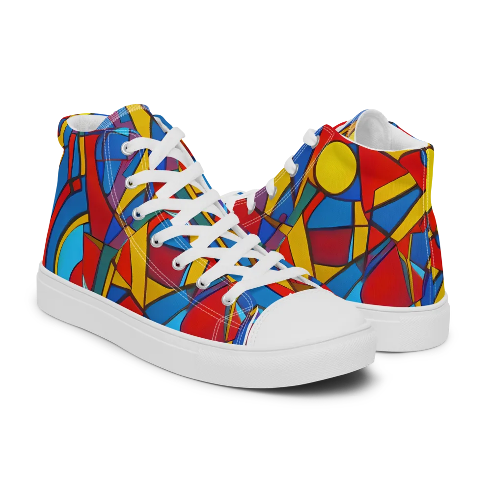 Mondrian Maze on Men's High Top Canvas Shoes — Right