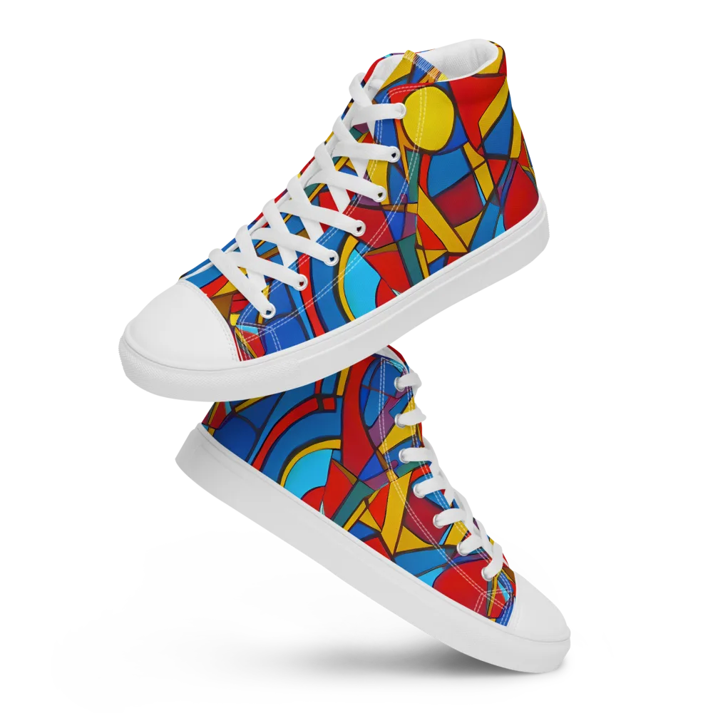 Mondrian Maze on Men's High Top Canvas Shoes — Front