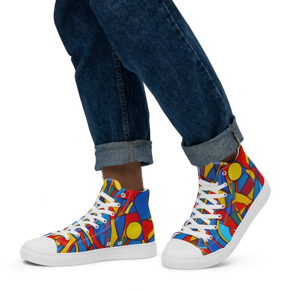 Mondrian Maze on Men's High Top Canvas Shoes — Left