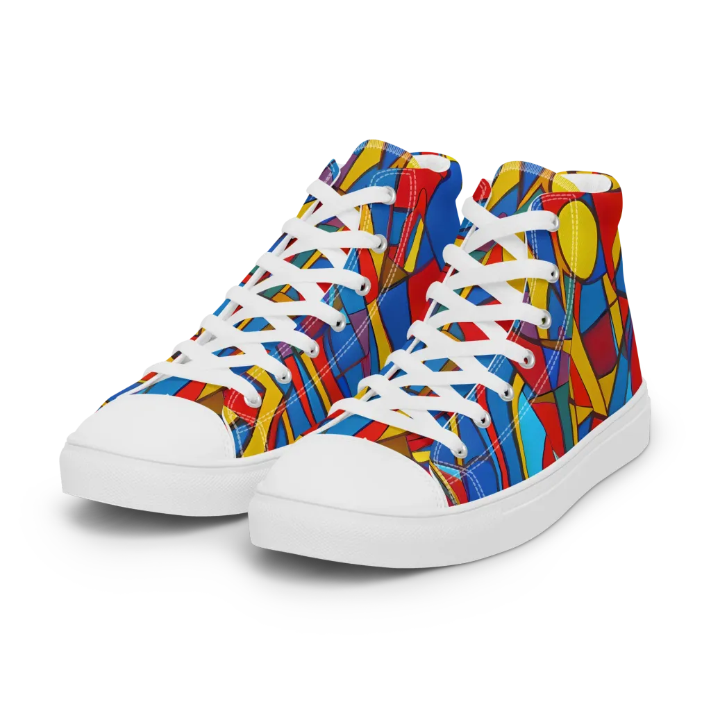 Mondrian Maze on Women's High Top Canvas Shoes — Left Front