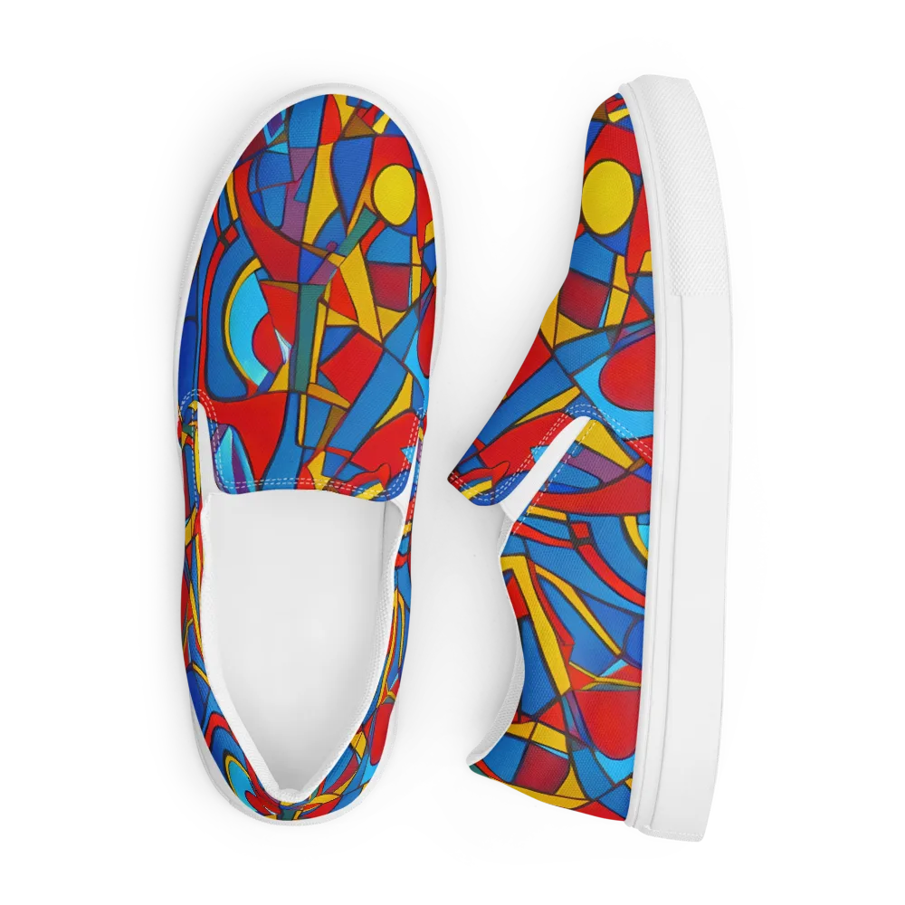 Mondrian Maze on Men's Slip-On Canvas Shoes — Front