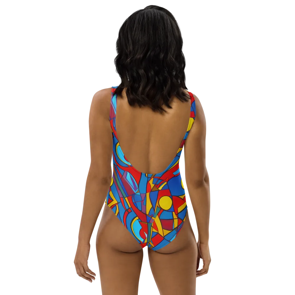 Mondrian Maze on One-Piece Swimsuit — Back