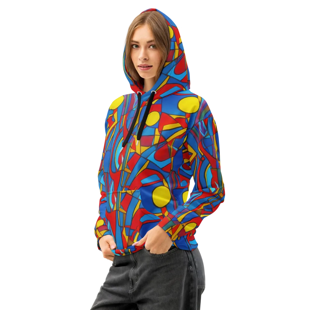 Mondrian Maze on Cotton Hoodie — Left Front